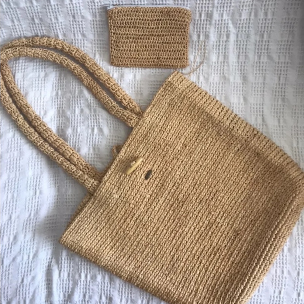 Scala woven straw shoulder bag + coin purse